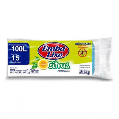 Saco de Lixo Repelente Perfumado Citrus 100L com 15 Unidades Embalixo