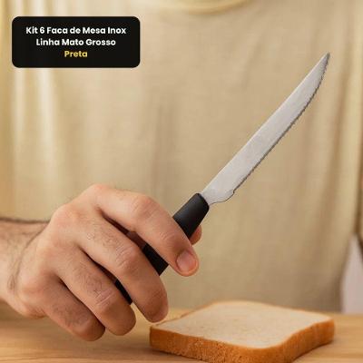 Kit 6 Faca de Mesa Linha Mato Grosso Inox e Polipropileno Preta Praticasa