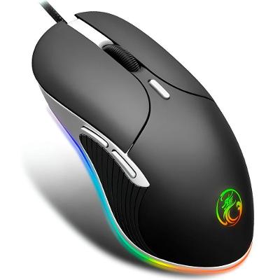 Mouse Óptico Gamer Retro Iluminado com Fio Usb Rgb Dpi Ajustável Preto e Cinza