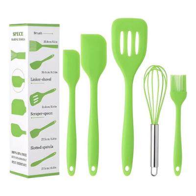 Kit Utensílios de Cozinha Silicone 5 Peças com Espátulas Pincel e Fue Verde Higipack