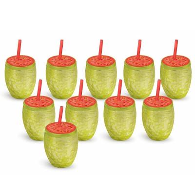 Kit 10 Copos Decorativos Goiaba 650ML com Canudo Polímero Injetemp