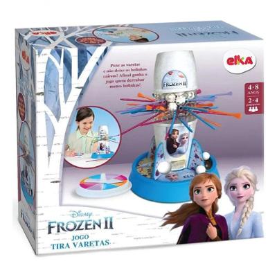 Jogo de Mesa Infantil Tira Varetas Frozen 2 com Torre e Bolinhas para Crianças Maiores de 4 Anos