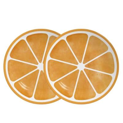 Jogo 2 Prato de Sobremesa Cerâmica 21cm Frutas Tropicais Laranja Alleanza
