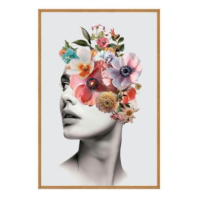 Quadro Decorativo Mulher Floral Retangular 50x75cm Madeira Amadeirado Soleil Home Decor