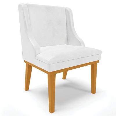 Poltrona Decorativa Firenze G19 em Corino Branco Brilho com Base de Madeira Gran Belo