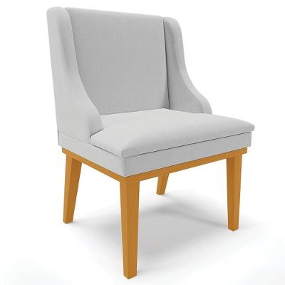 Poltrona Decorativa Firenze em Linho Cinza Castanho com Base Fixa de Madeira Gran Belo