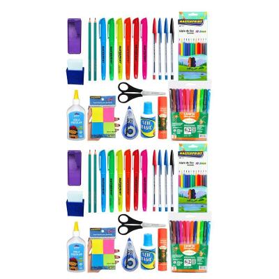 Kit Material Escolar 47 Itens OEM para Ensino Fundamental e Médio com Canetas e Lápis