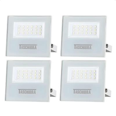 Kit 4 Refletores de LED TR Slim 50W 3000K Amarelo Quente IP65 Branco Taschibra