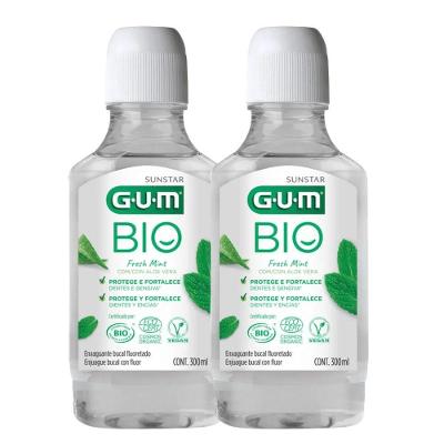 Kit 2 Enxaguante Bucal Antisséptico Gum Bio Hortelã Transparente sem Álcool 300ML