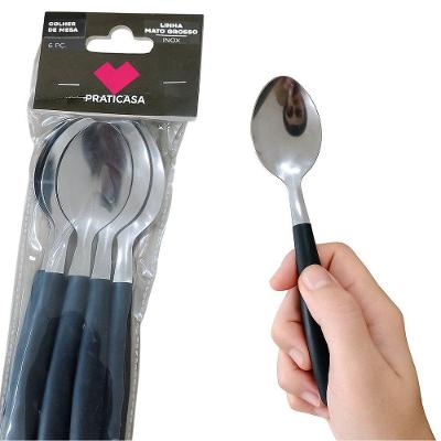 Jogo Colher de Mesa Linha Mato Grosso Kit 6 Peças Aço Inox com Cabo em Polipropileno Preto Praticasa