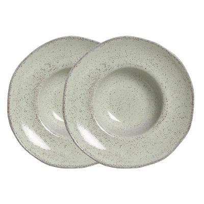 Jogo 2 Prato de Massa Risoto Pistache Orgânico Cerâmica 6,5x28cm Verde Porto Brasil