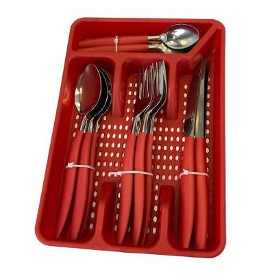Conjunto de Talheres 17 Peças com Porta Talher Aço Inox e Plástico Vermelho Unicasa Móveis