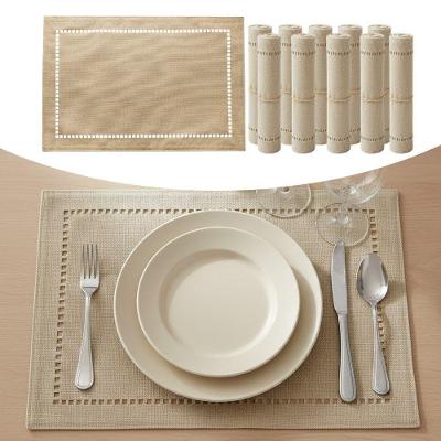 Kit Lugar Americano 10 Lugares de Poliéster e Linho para Mesa Bege Lyor
