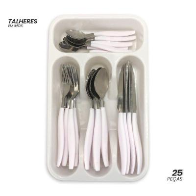 Kit de Talheres em Inox 25 Peças com Porta Talher para Mesa Branco Wincy