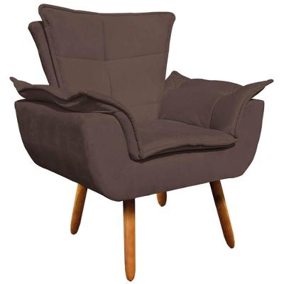 Poltrona Decorativa Charger G19 Suede Marrom com Pés Palito Confortável Gran Belo