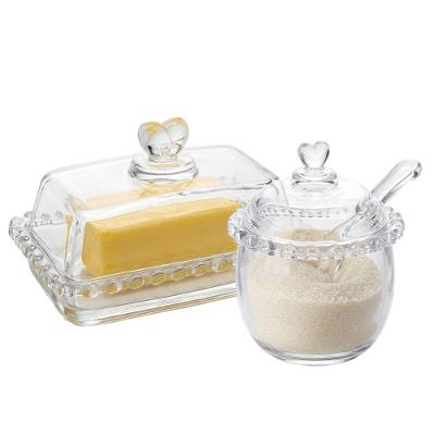 Kit Manteigueira Coração com Açucareiro 250ML em Cristal Transparente Lyor