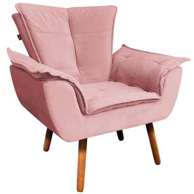 Poltrona Decorativa Charger Suede Pés Palito Rosê para Sala de Estar Gran Belo