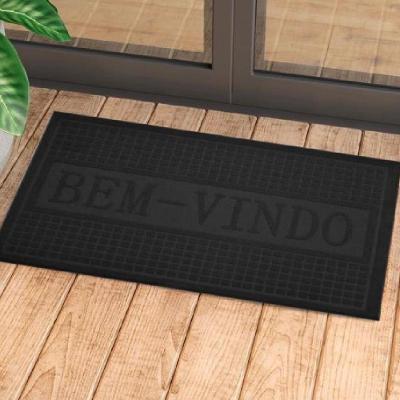 Tapete de Entrada Macio Bem-Vindo Retangular 40cm X 60cm Pvc Base Antiderrapante para Porta Preto