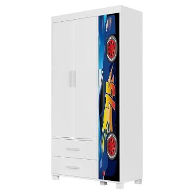 Guarda Roupa Infantil Livia 3 Portas Giratórias 2 Gavetas Mdf Azul Milani Movelaria