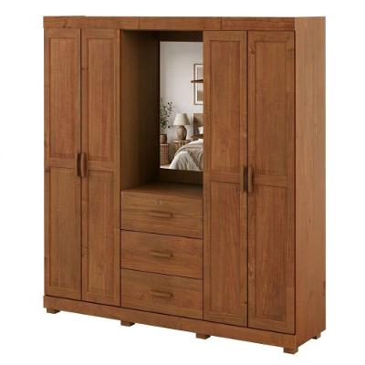 Guarda Roupa Casal 1143C 4 Portas Giratórias 2 Gavetas Castanho Milani Movelaria