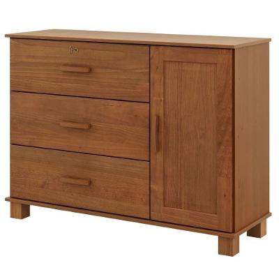 Cômoda 1139C 3 Gavetas 1 Porta Madeira Maciça Castanho Milani Movelaria