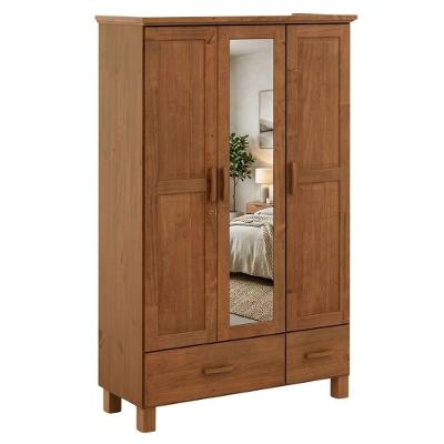 Guarda Roupa Solteiro 1141C 3 Portas Giratórias 2 Gavetas Madeira Maciça Castanho Milani Movelaria