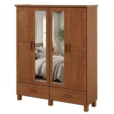 Guarda Roupa Casal 1142C 4 Portas Giratórias com Espelho Madeira Maciça Castanho Milani Movelaria
