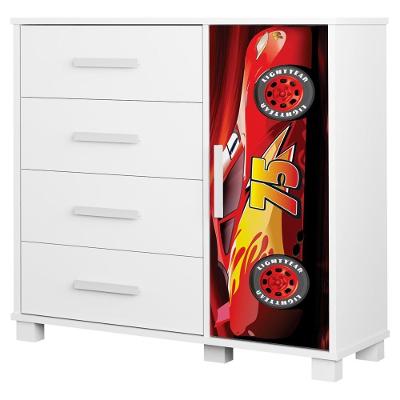 Cômoda Infantil Livia 4 Gavetas 1 Porta Mdf Vermelho Milani Movelaria