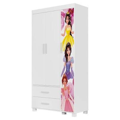 Guarda Roupa Infantil Livia 3 Portas Giratórias 2 Gavetas Mdf Princesas Milani Movelaria