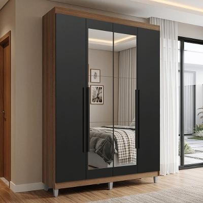 Guarda Roupa Solteiro Venus 1105L32E2G1CP 4 Portas de Bater com Espelho em MDP Rustic-Preto-Preto
