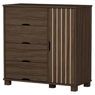 Cômoda Bela 4 Gavetas 1 Porta MDF Puxador Usinado Chocolate Milani Movelaria