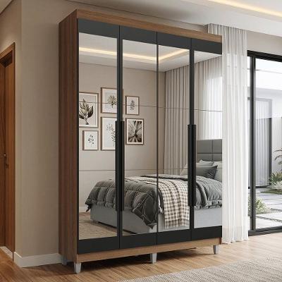 Guarda Roupa Solteiro Venus 1105L34E2G1CP 4 Portas de Bater com Espelhos 2 Gavetas