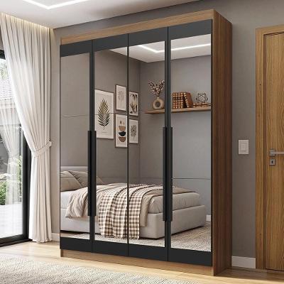 Guarda Roupa Solteiro Venus 1105L34E2G1 4 Portas de Bater com Espelhos Rustic-Preto-Preto Madesa