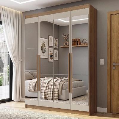 Guarda Roupa Solteiro Venus 1105K94E2G1 4 Portas de Bater com Espelhos Rustic-Crema-Rustic Madesa