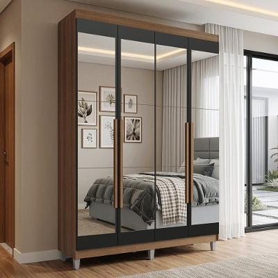 Guarda Roupa Solteiro Venus 1105C14E2G1CP 4 Portas com Espelhos Rustic-Preto-Rustic Madesa
