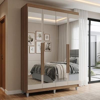 Guarda Roupa Solteiro Venus 1105K94E2G1CP 4 Portas de Bater com Espelhos Rustic-Crema-Rustic Madesa