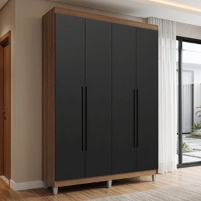 Guarda Roupa Solteiro Venus 4 Portas de Bater em MDP Rustic-Preto-Preto Madesa
