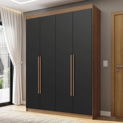 Guarda Roupa Solteiro Venus 1105C12G1 4 Portas de Bater com Gavetas MDP Rustic-Preto-Rustic Madesa