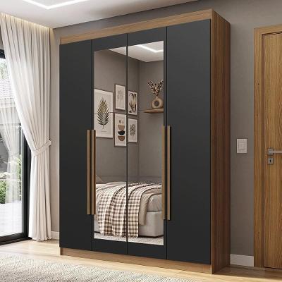 Guarda Roupa Solteiro Venus 1105C12E2G1 4 Portas de Bater com Espelho Rustic-Preto-Rustic Madesa