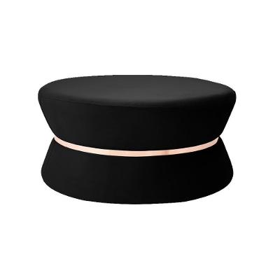 Puff Decorativo Dhaka Redondo Assento em Espuma Revestimento em Veludo Preto G15 Gran Belo