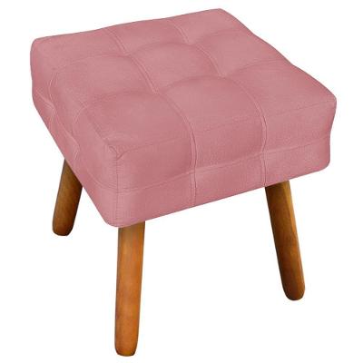 Puff Decorativo Karen Pés Palito com Assento de Espuma Suede Rosê G19 Gran Belo