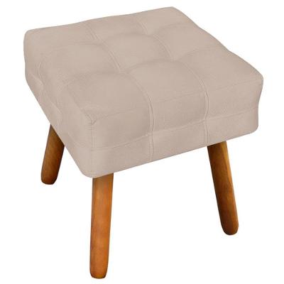 Puff Decorativo Karen G19 Pés Palito Estrutura Madeira Revestimento Suede Bege Gran Belo