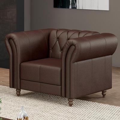 Poltrona Stanford Chesterfield Decorativa em Couro Marrom Brilho G58 Gran Belo