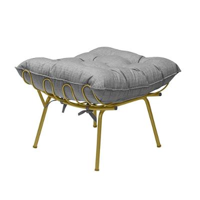 Puff Decorativo Abel G41 Sala de Estar Pés Palito Metal Dourado Veludo Linho Cinza Claro Gran Belo