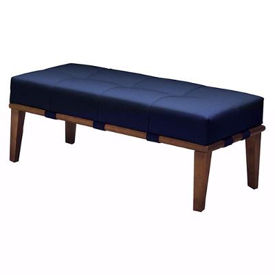 Puff Decorativo Martínez G62 100cm Veludo Azul Mel com Pés Madeira Gran Belo