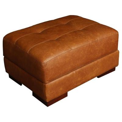 Puff Decorativo Milano G58 Assento Estofado Couro Mel Pés Madeira Gran Belo