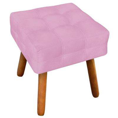 Puff Decorativo Karen G19 Pés Palito Assento Espuma Suede Rosa Gran Belo