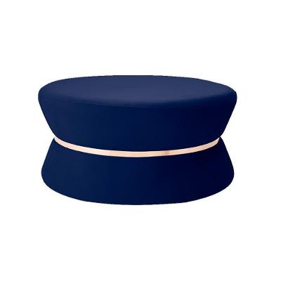 Puff Decorativo Dhaka Veludo Assento Fixo Azul Bic G15 para Sala de Estar Gran Belo