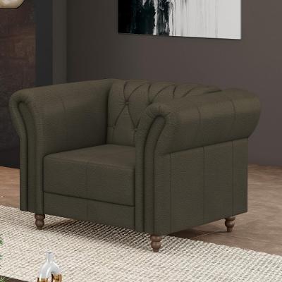 Poltrona Stanford Chesterfield para Sala de Estar Couro Capuccino com Pés de Madeira Gran Belo