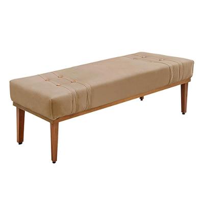 Recamier Decorativo Kors G63 Suede Assento Espuma D23 Bege Pés Madeira Gran Belo